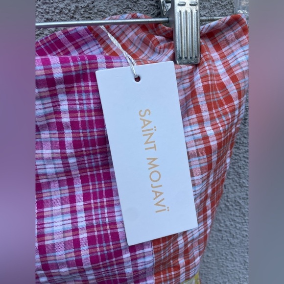 Saint Mojavi The Talavera Tube Dress Tri-Color Plaid Seersucker New with Tags! - Picture 3 of 9